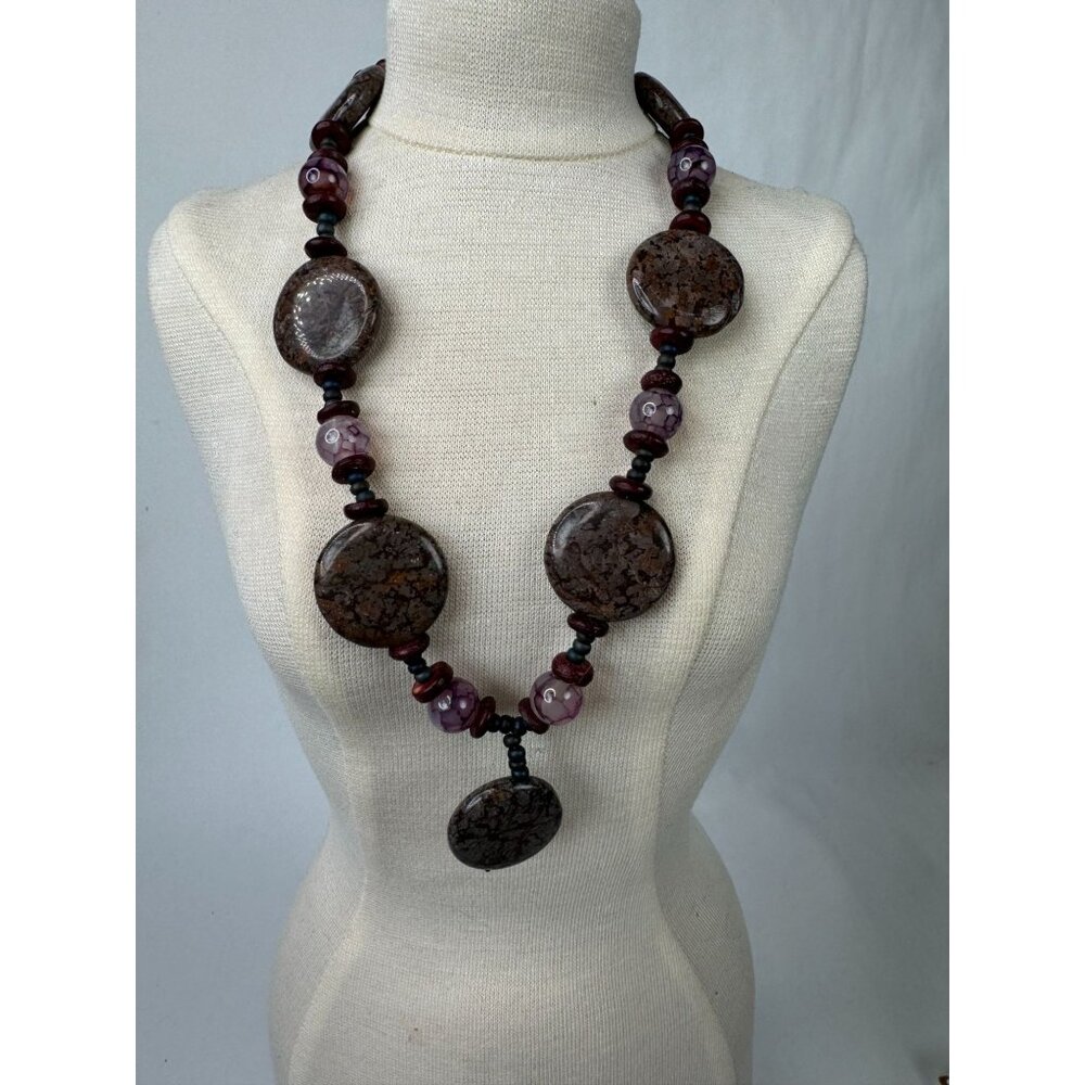 Ferruginous Quartz & Dragon Vein Agate Healing Stones Necklace 10"